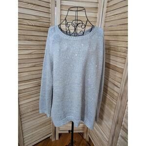 NY Collection Gray Pullover Sweater XL Crew neck tunic Long Sleeve